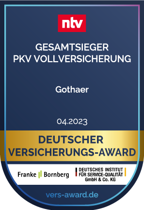 Die Gothaer wurde ausgeseichnet mit dem deutschen Versicherungs-Award als Gesamtsieger im Beriech PKV-Vollversicherung 2023.
