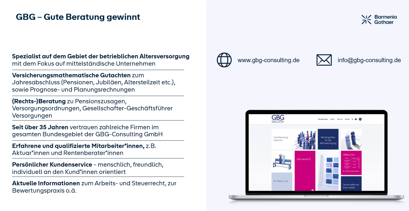 GBG-Consulting für betriebliche Altersversorgung. Ein Überblick.